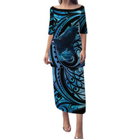 New Zealand Matariki Puletasi Maori Humpback Whale Galaxy LT22 Long Dress Blue - Polynesian Pride