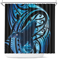 New Zealand Matariki Shower Curtain Maori Humpback Whale Galaxy LT22 Blue - Polynesian Pride