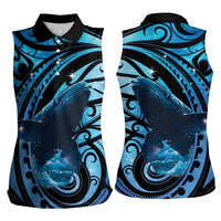 New Zealand Matariki Women Sleeveless Polo Shirt Maori Humpback Whale Galaxy