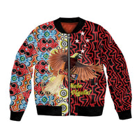 Personalised Papua New Guinea Pidgin Language Week Bomber Jacket Halo Olgeta Tok Pisin Wik Bird Of Paradise Oro Batik LT22 Unisex Red - Polynesian Pride