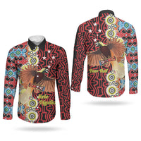 Personalised Papua New Guinea Pidgin Language Week Couples Matching Long Sleeve Bodycon Dress and Long Sleeve Button Shirt Halo Olgeta Tok Pisin Wik Bird Of Paradise Oro Batik LT22 - Polynesian Pride