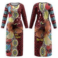 Personalised Papua New Guinea Pidgin Language Week Family Matching Long Sleeve Bodycon Dress and Hawaiian Shirt Halo Olgeta Tok Pisin Wik Bird Of Paradise Oro Batik LT22 Mom's Dress Red - Polynesian Pride