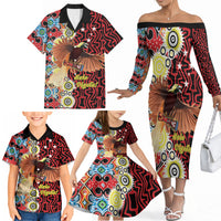 Personalised Papua New Guinea Pidgin Language Week Family Matching Off The Shoulder Long Sleeve Dress and Hawaiian Shirt Halo Olgeta Tok Pisin Wik Bird Of Paradise Oro Batik LT22 - Polynesian Pride
