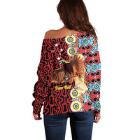 Personalised Papua New Guinea Pidgin Language Week Off Shoulder Sweater Halo Olgeta Tok Pisin Wik Bird Of Paradise Oro Batik LT22 - Polynesian Pride