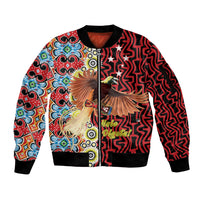 Personalised Papua New Guinea Pidgin Language Week Sleeve Zip Bomber Jacket Halo Olgeta Tok Pisin Wik Bird Of Paradise Oro Batik LT22 Unisex Red - Polynesian Pride
