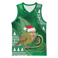 New Zealand Kakapo Christmas In July Basketball Jersey Silver Fern Santa Xmas Green Color