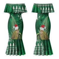 New Zealand Kakapo Christmas In July Couples Matching Mermaid Dress and Hawaiian Shirt Silver Fern Santa Xmas Green Color LT22 - Polynesian Pride