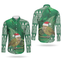 New Zealand Kakapo Christmas In July Couples Matching Mermaid Dress and Long Sleeve Button Shirt Silver Fern Santa Xmas Green Color LT22 - Polynesian Pride
