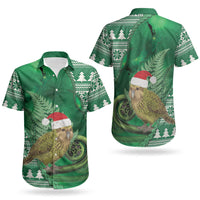 New Zealand Kakapo Christmas In July Couples Matching Off Shoulder Maxi Dress and Hawaiian Shirt Silver Fern Santa Xmas Green Color LT22 - Polynesian Pride