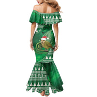 New Zealand Kakapo Christmas In July Family Matching Mermaid Dress and Hawaiian Shirt Silver Fern Santa Xmas Green Color