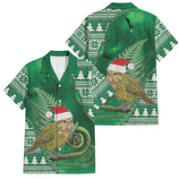 New Zealand Kakapo Christmas In July Family Matching Off Shoulder Maxi Dress and Hawaiian Shirt Silver Fern Santa Xmas Green Color LT22 Dad's Shirt - Short Sleeve Green - Polynesian Pride