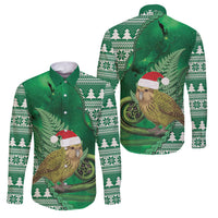 New Zealand Kakapo Christmas In July Family Matching Off Shoulder Maxi Dress and Hawaiian Shirt Silver Fern Santa Xmas Green Color LT22 Dad's Shirt - Long Sleeve Green - Polynesian Pride