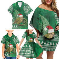 New Zealand Kakapo Christmas In July Family Matching Off Shoulder Short Dress and Hawaiian Shirt Silver Fern Santa Xmas Green Color LT22 - Polynesian Pride