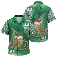 New Zealand Kakapo Christmas In July Family Matching Off Shoulder Short Dress and Hawaiian Shirt Silver Fern Santa Xmas Green Color LT22 Son's Shirt Green - Polynesian Pride