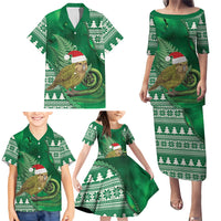 New Zealand Kakapo Christmas In July Family Matching Puletasi and Hawaiian Shirt Silver Fern Santa Xmas Green Color