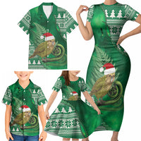New Zealand Kakapo Christmas In July Family Matching Short Sleeve Bodycon Dress and Hawaiian Shirt Silver Fern Santa Xmas Green Color LT22 - Polynesian Pride