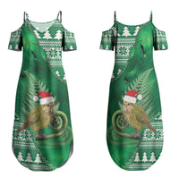 New Zealand Kakapo Christmas In July Family Matching Summer Maxi Dress and Hawaiian Shirt Silver Fern Santa Xmas Green Color LT22 Mom's Dress Green - Polynesian Pride