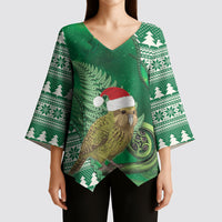 New Zealand Kakapo Christmas In July Kimono Sleeve Blouse Silver Fern Santa Xmas Green Color