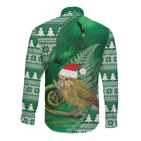 New Zealand Kakapo Christmas In July Long Sleeve Button Shirt Silver Fern Santa Xmas Green Color LT22 - Polynesian Pride