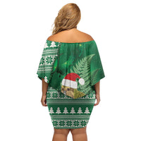 New Zealand Kakapo Christmas In July Off Shoulder Short Dress Silver Fern Santa Xmas Green Color