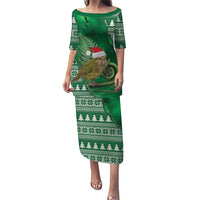 New Zealand Kakapo Christmas In July Puletasi Silver Fern Santa Xmas Green Color LT22 Long Dress Green - Polynesian Pride