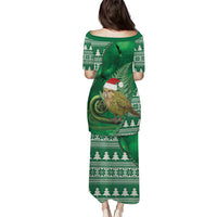 New Zealand Kakapo Christmas In July Puletasi Silver Fern Santa Xmas Green Color LT22 - Polynesian Pride