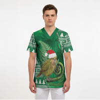 New Zealand Kakapo Christmas In July Scrub Top Silver Fern Santa Xmas Green Color