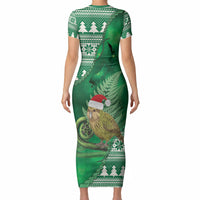 New Zealand Kakapo Christmas In July Short Sleeve Bodycon Dress Silver Fern Santa Xmas Green Color LT22 - Polynesian Pride