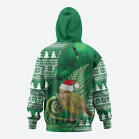New Zealand Kakapo Christmas In July Zip Hoodie Silver Fern Santa Xmas Green Color