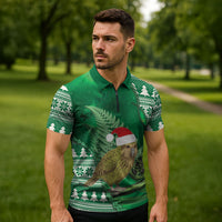 New Zealand Kakapo Christmas In July Zipper Polo Shirt Silver Fern Santa Xmas Green Color LT22 - Polynesian Pride