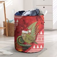 New Zealand Kakapo Christmas In July Laundry Basket Silver Fern Santa Xmas Red Color