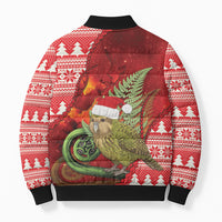 New Zealand Kakapo Christmas In July Bomber Puffer Jacket Silver Fern Santa Xmas Red Color