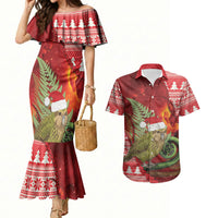 New Zealand Kakapo Christmas In July Couples Matching Mermaid Dress and Hawaiian Shirt Silver Fern Santa Xmas Red Color LT22 Red - Polynesian Pride