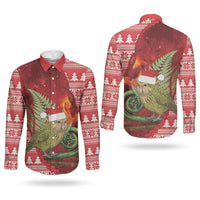 New Zealand Kakapo Christmas In July Couples Matching Puletasi and Long Sleeve Button Shirt Silver Fern Santa Xmas Red Color LT22 - Polynesian Pride