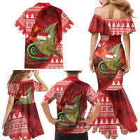 New Zealand Kakapo Christmas In July Family Matching Mermaid Dress and Hawaiian Shirt Silver Fern Santa Xmas Red Color