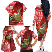 New Zealand Kakapo Christmas In July Family Matching Off The Shoulder Long Sleeve Dress and Hawaiian Shirt Silver Fern Santa Xmas Red Color