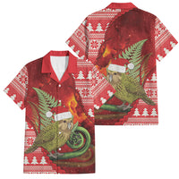 New Zealand Kakapo Christmas In July Family Matching Off Shoulder Maxi Dress and Hawaiian Shirt Silver Fern Santa Xmas Red Color LT22 Dad's Shirt - Short Sleeve Red - Polynesian Pride