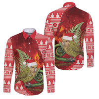 New Zealand Kakapo Christmas In July Family Matching Off Shoulder Maxi Dress and Hawaiian Shirt Silver Fern Santa Xmas Red Color LT22 Dad's Shirt - Long Sleeve Red - Polynesian Pride