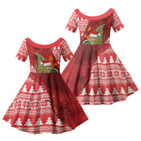 New Zealand Kakapo Christmas In July Family Matching Off Shoulder Maxi Dress and Hawaiian Shirt Silver Fern Santa Xmas Red Color LT22 Daughter's Dress Red - Polynesian Pride