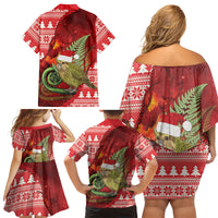 New Zealand Kakapo Christmas In July Family Matching Off Shoulder Short Dress and Hawaiian Shirt Silver Fern Santa Xmas Red Color