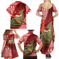 New Zealand Kakapo Christmas In July Family Matching Summer Maxi Dress and Hawaiian Shirt Silver Fern Santa Xmas Red Color