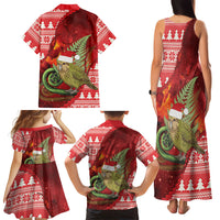 New Zealand Kakapo Christmas In July Family Matching Tank Maxi Dress and Hawaiian Shirt Silver Fern Santa Xmas Red Color