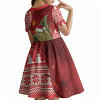 New Zealand Kakapo Christmas In July Kid Short Sleeve Dress Silver Fern Santa Xmas Red Color LT22 - Polynesian Pride