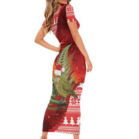 New Zealand Kakapo Christmas In July Short Sleeve Bodycon Dress Silver Fern Santa Xmas Red Color