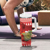 New Zealand Kakapo Christmas In July Tumbler With Handle Silver Fern Santa Xmas Red Color