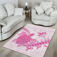 Breast Cancer Awareness Area Rug Pink Ribbon Turtle Polynesian Pattern White