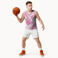 Breast Cancer Awareness Personalised Basketball Jersey Pink Ribbon Turtle Polynesian Pattern White