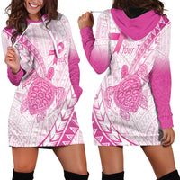 Breast Cancer Awareness Personalised Hoodie Dress Pink Ribbon Turtle Polynesian Pattern White