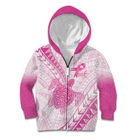 Breast Cancer Awareness Personalised Kid Hoodie Pink Ribbon Turtle Polynesian Pattern White