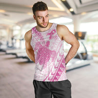 Breast Cancer Awareness Personalised Men Tank Top Pink Ribbon Turtle Polynesian Pattern White